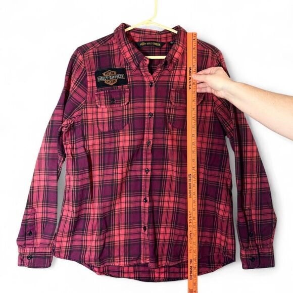Harley-Davidson Women's Laser Cut Logo Long Sleeve Plaid Shirt Red XL - Picture 5 of 8